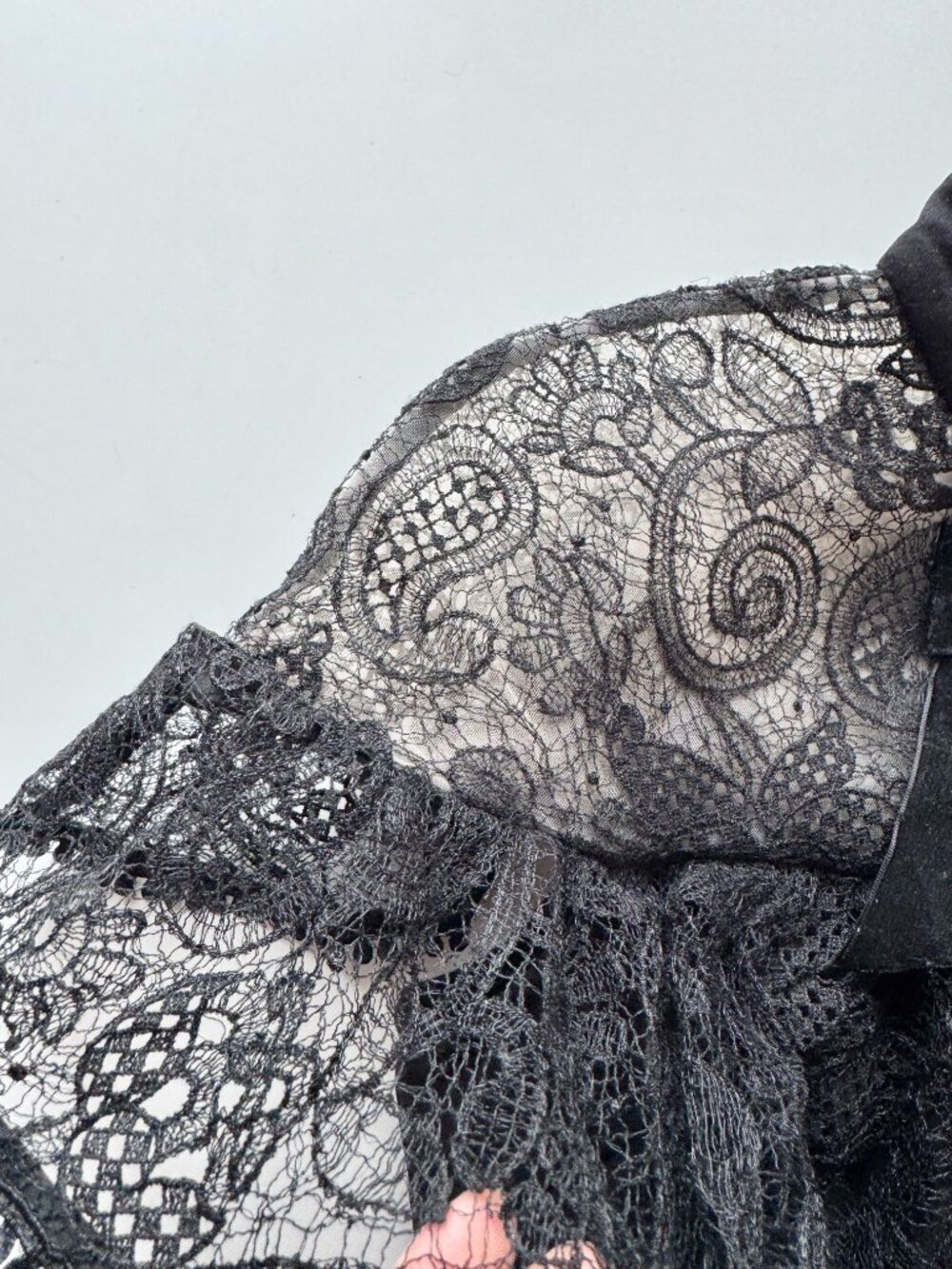 SELF-PORTRAIT Black Paisley Embroidered Tulle Crepe Wide Leg Jumpsuit, Size 2 - Picture 4 of 13